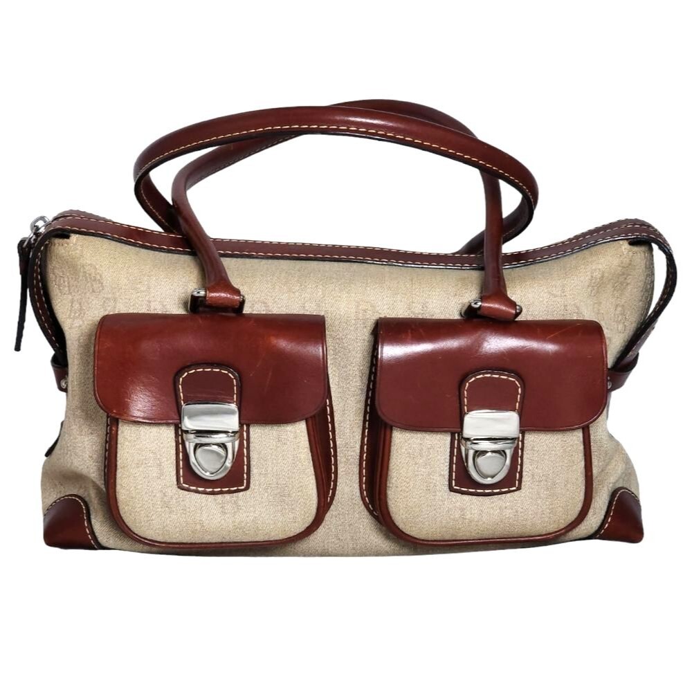 Vintage Dooney & Bourke Brown Leather & Tan Monogram Canvas Satchel 12.5"X7.5"X5